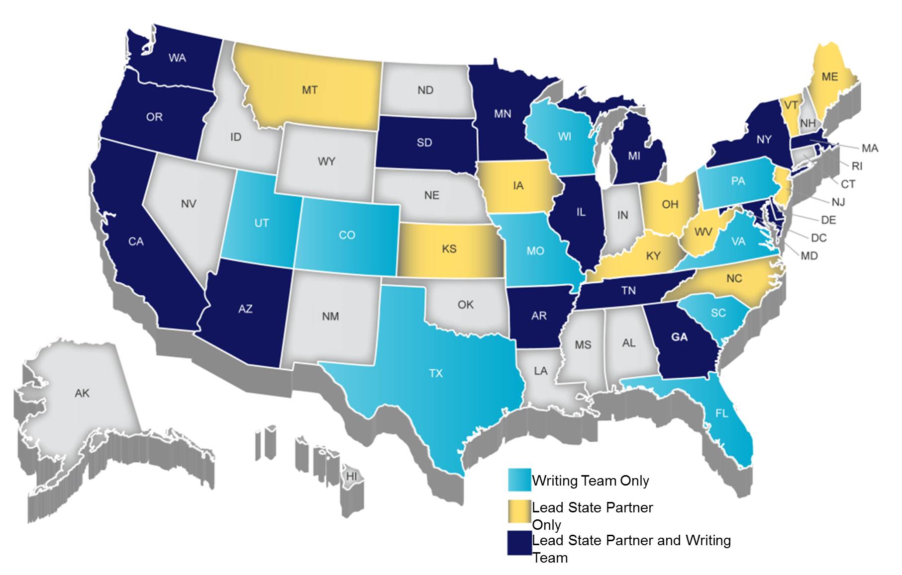 Map of lead states and writing team